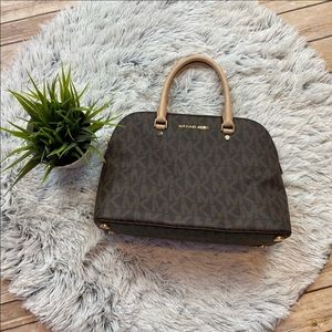 Michael Kors medium brown monogram Cindy dome